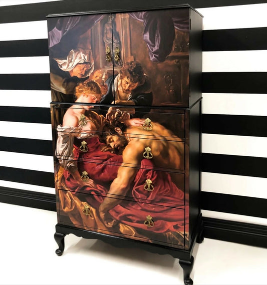 Upcycled Drinks Cabinet With Classic Art Design