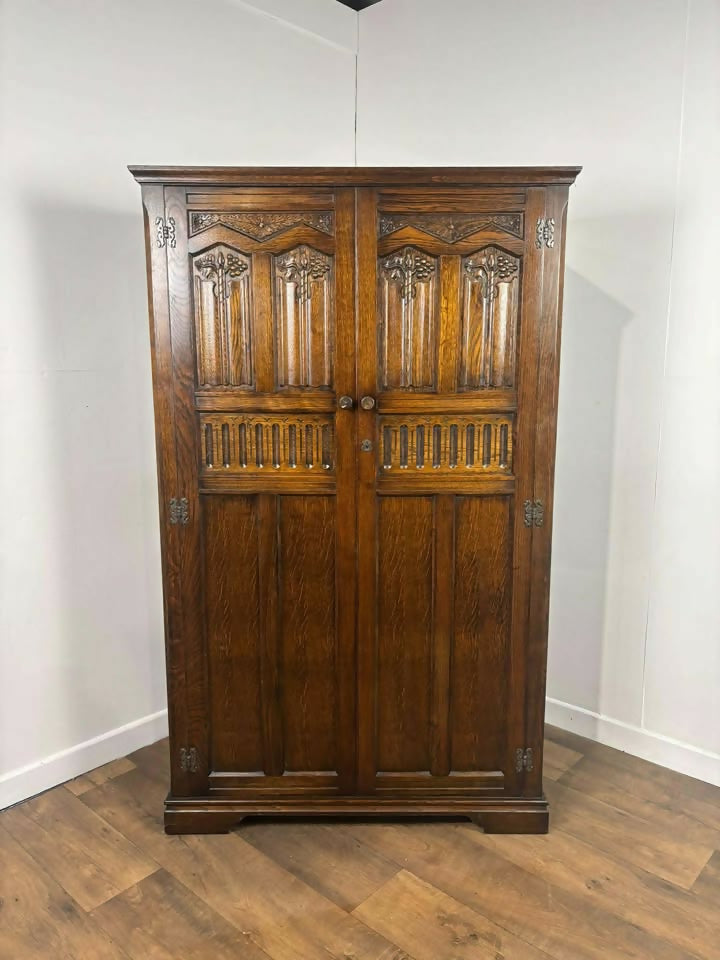 Vintage Priory Style Oak 3/4 Gents Fitted Wardrobe - probably Lock of London.