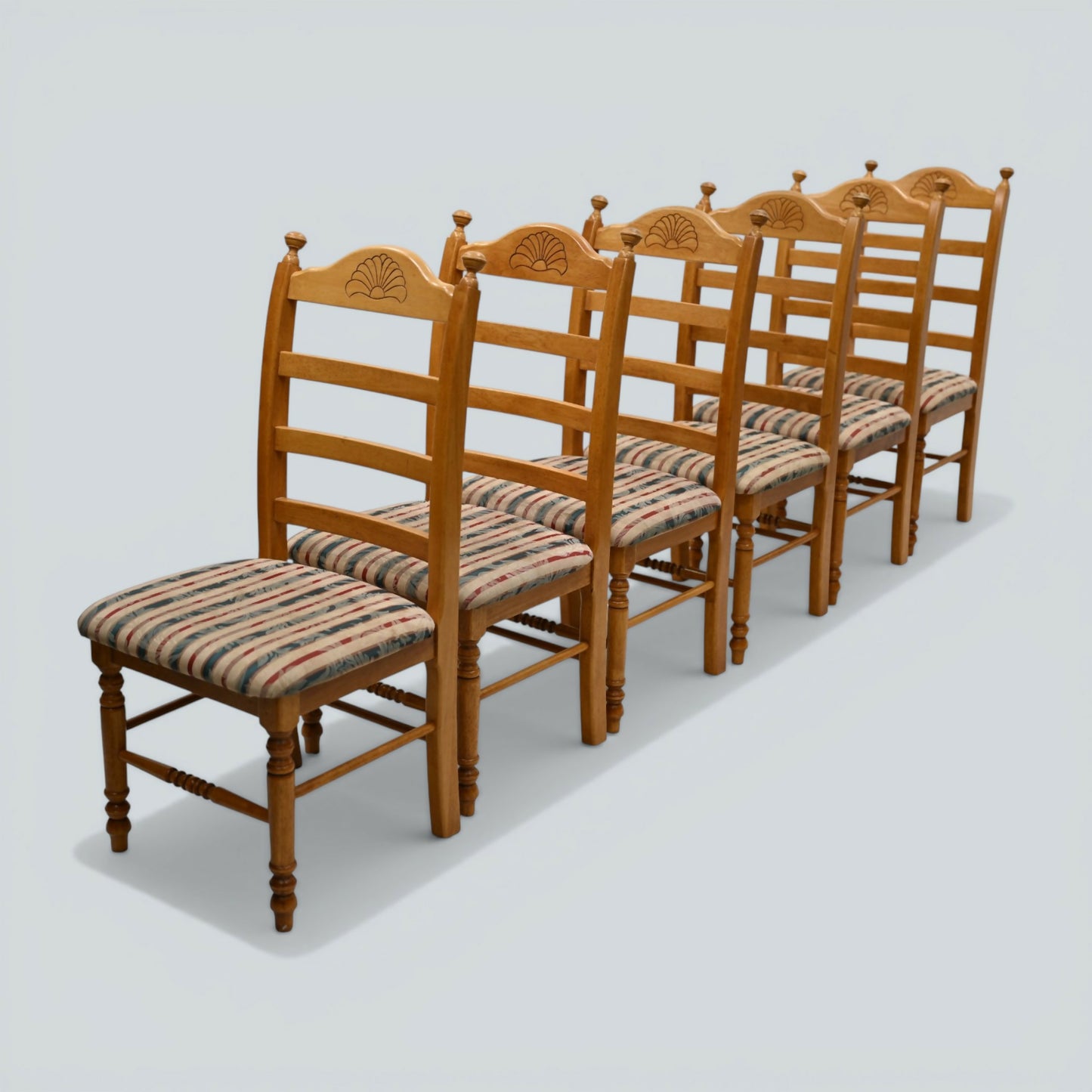 Set Of 6 Dining Chairs Ladder Back Country Beech Padded Seats FREE UK Delivery*