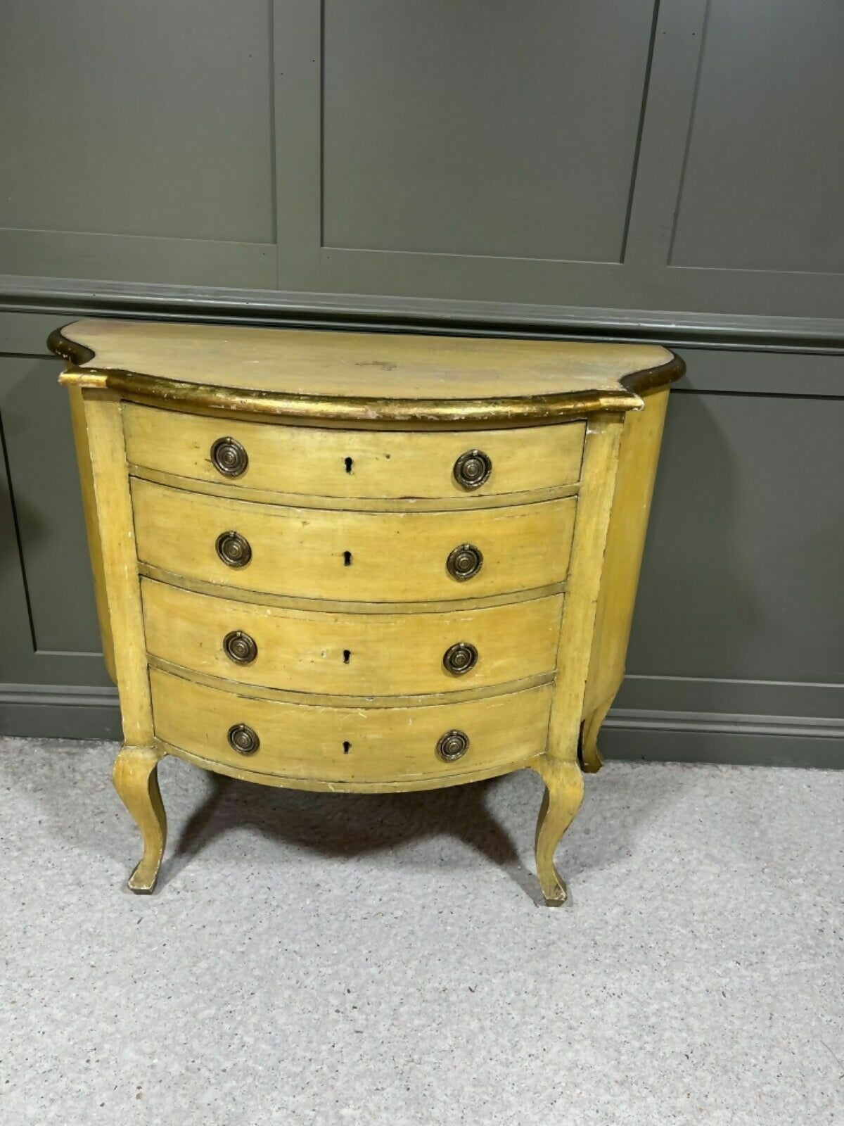 Vintage Yellow Painted Chest Of Drawers Italian Origin Gilded Banding Late 1890’s