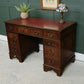 Antique Style Mahogany Pedestal Desk with Red Leather Top