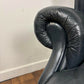 Blue Leather Chesterfield Style Wingback Armchair