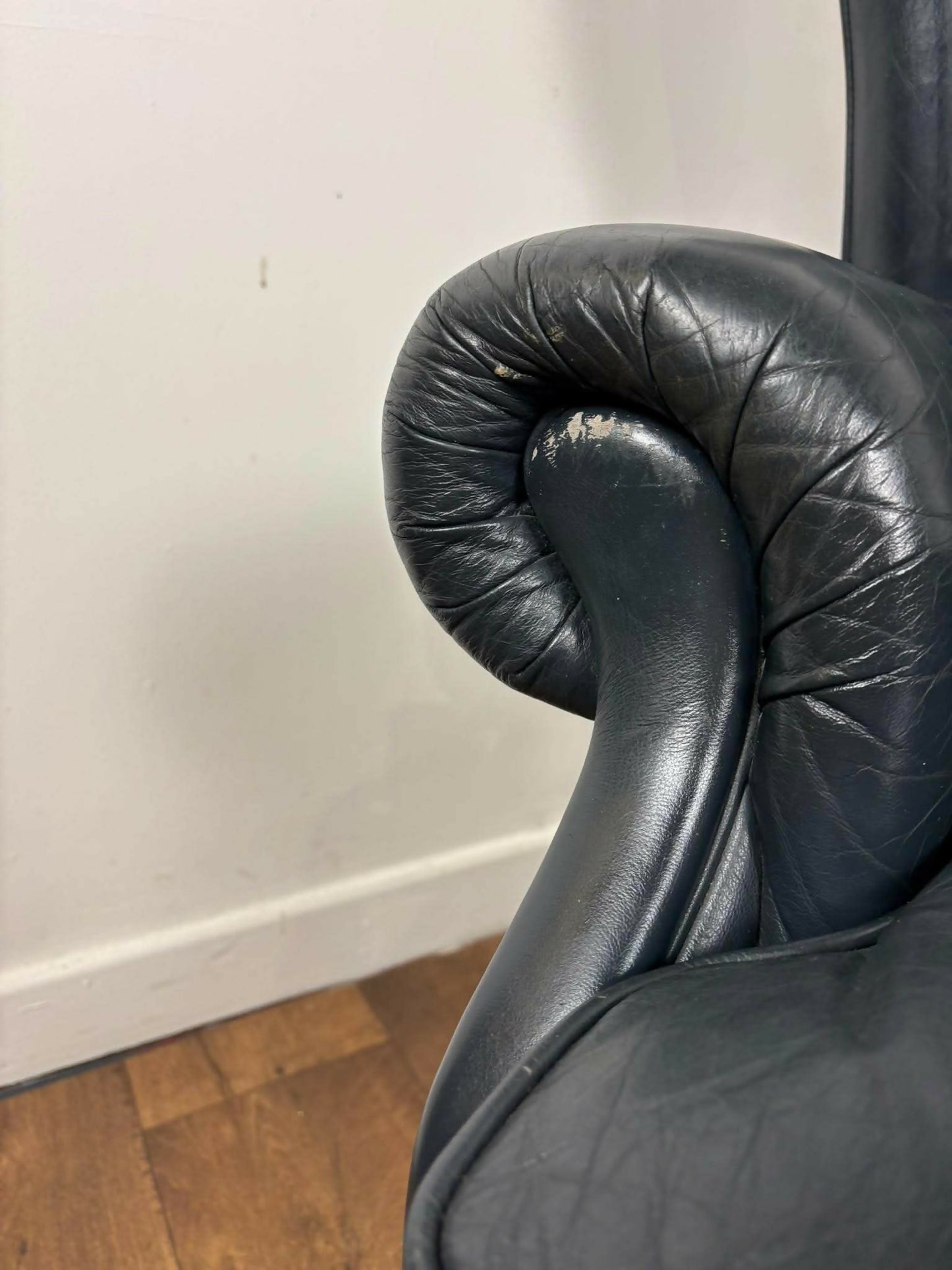 Blue Leather Chesterfield Style Wingback Armchair