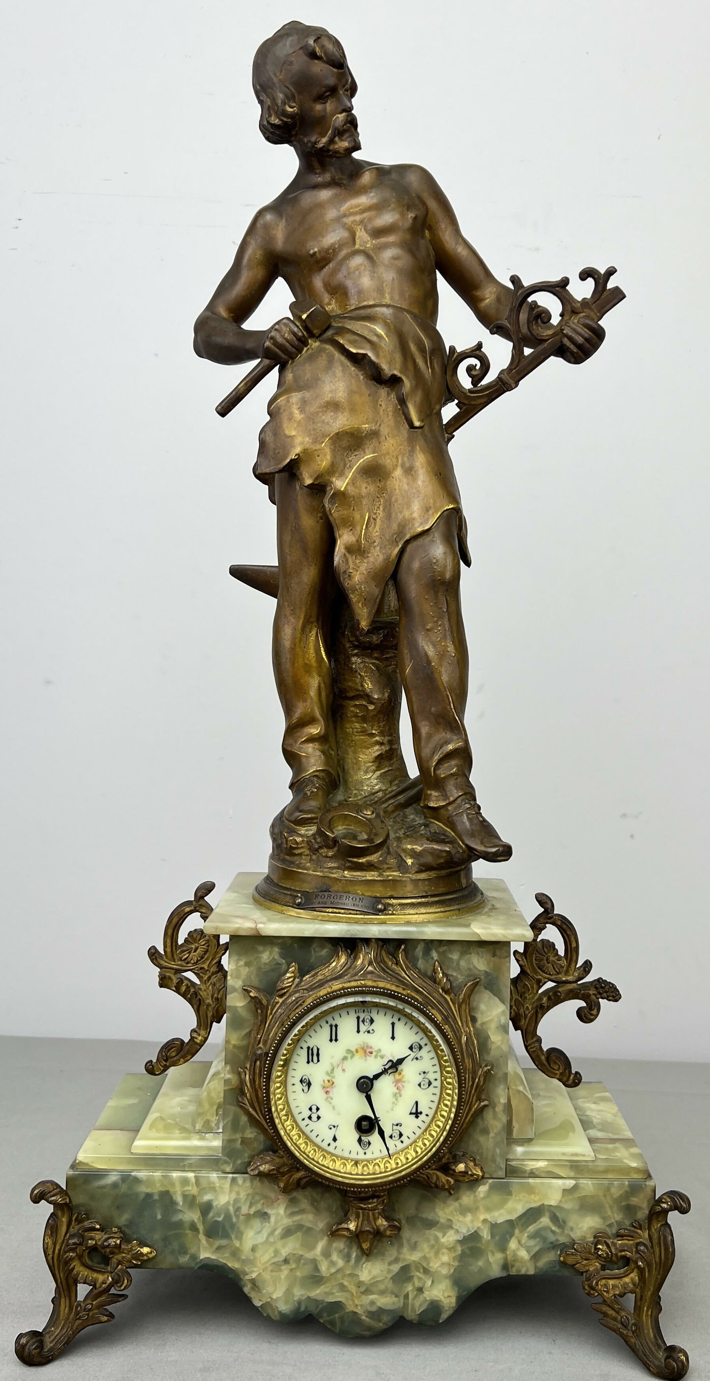 Clock Antique French Ornate Figural Marble Forgeron Mantel Clock LOT 6479