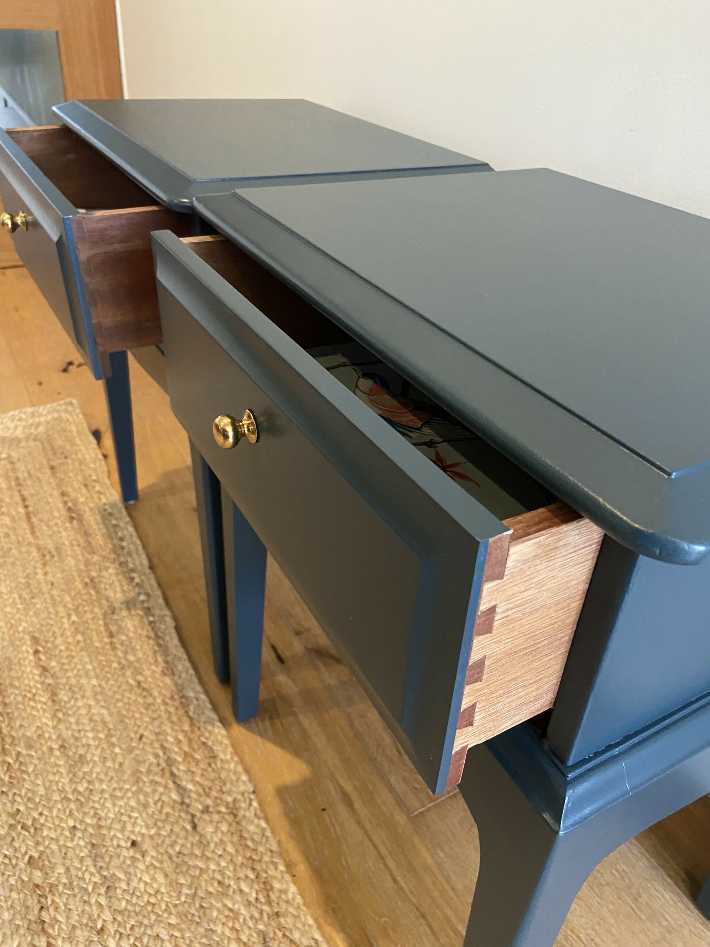 Stag ‘leggy’’ bedside cabinets, pair