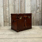 Antique Leather Luxury Campaign Style End Table Trunk Drawing Room Home Decor Furnishings