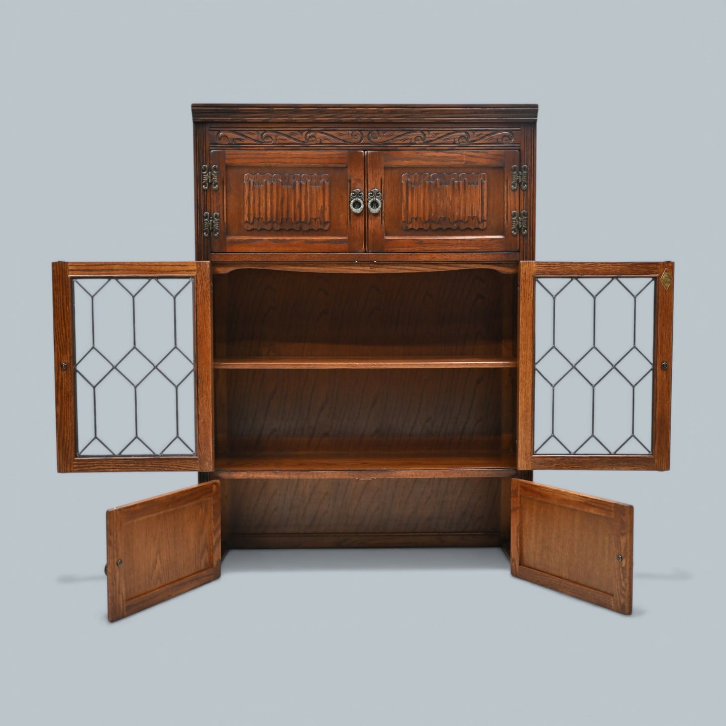 Old Charm Wall Top Unit Bookcase Leaded Glass Display Cupboard FREE UK Delivery