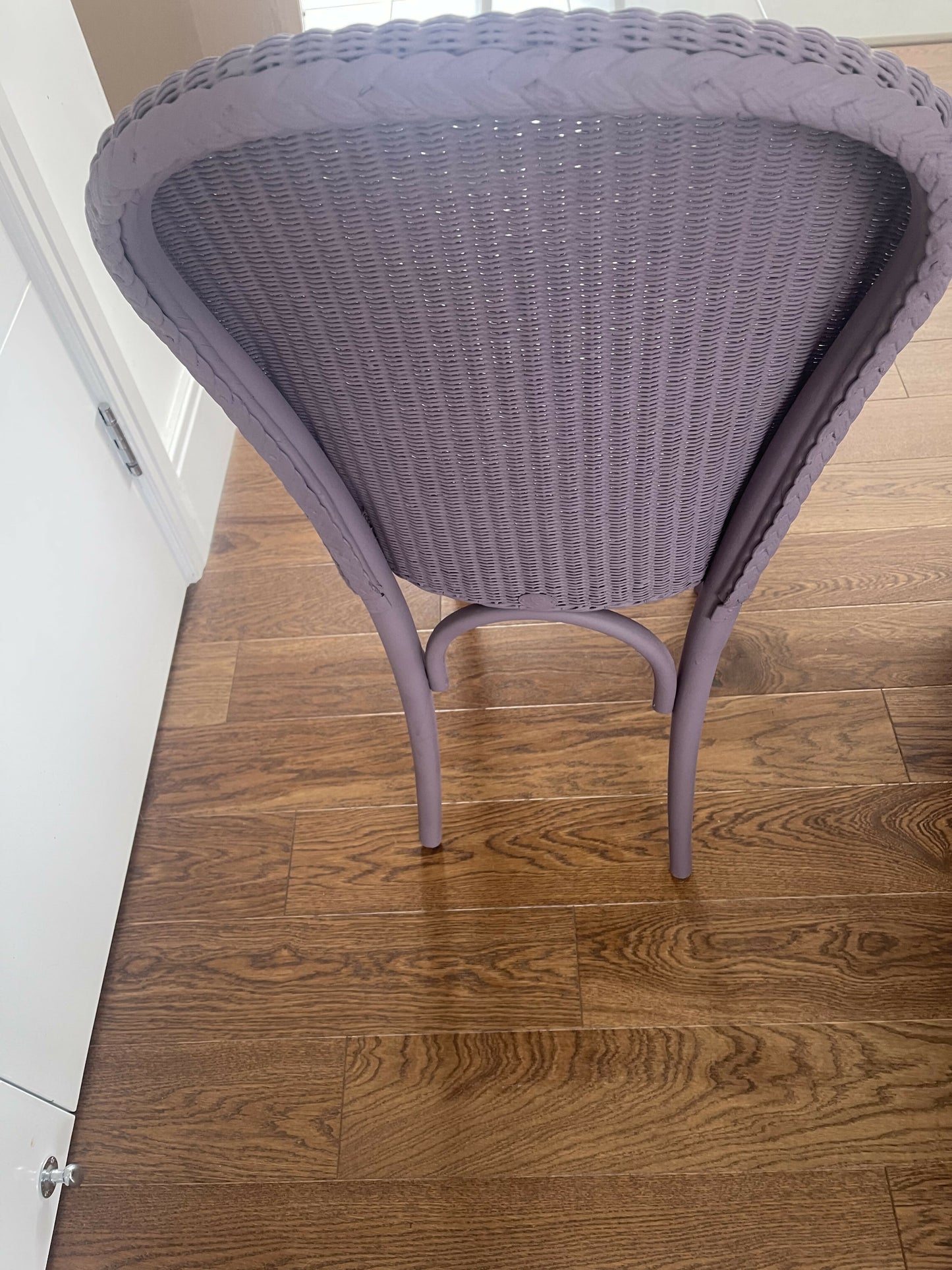 Stylish Lloyd loom accent chair very Matt aubergine paint and matching cotton lily themed fabric