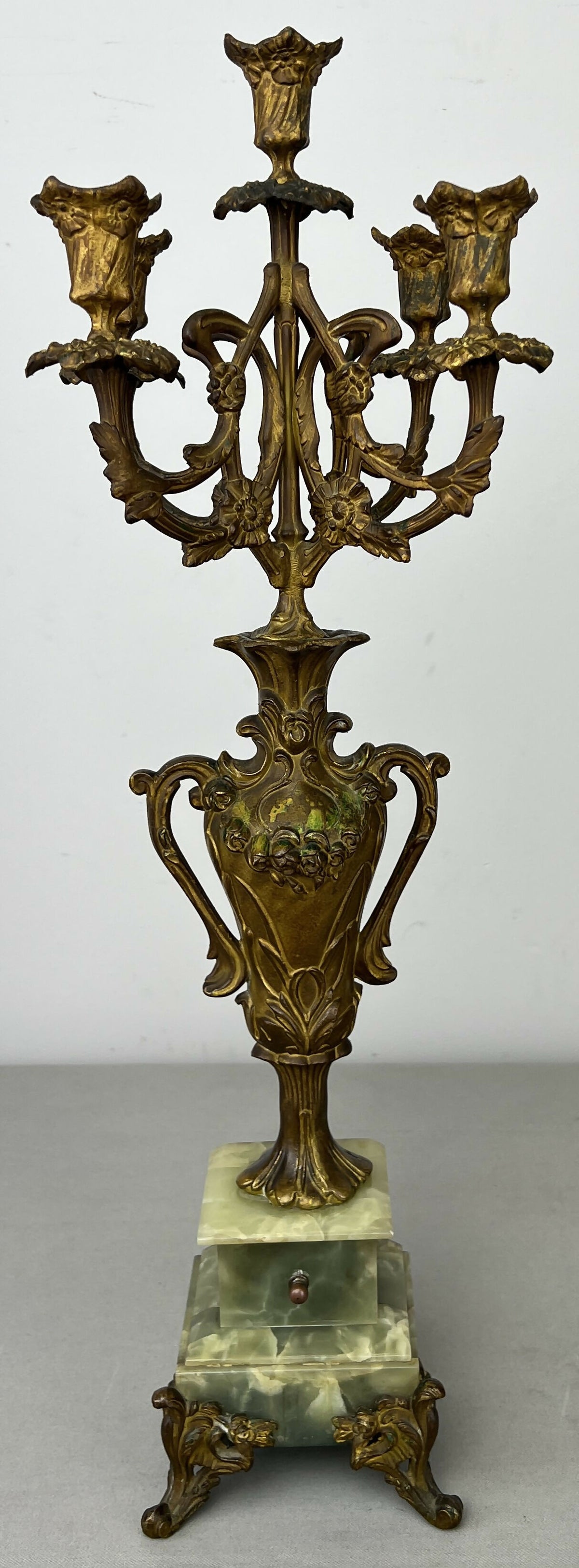 Candelabra Antique French Style Brass Marble Five Arm Candle Holder LOT 6488
