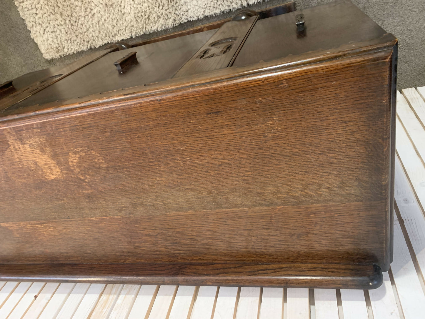 Vintage Art Deco Carved Wood Cabinet Sideboard 3 Doors 2 Drawers