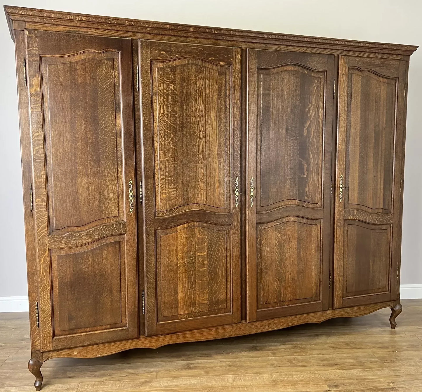Wardrobe Vintage French Louis XVI Style Four Door Oak Carved Armoire LOT 6081