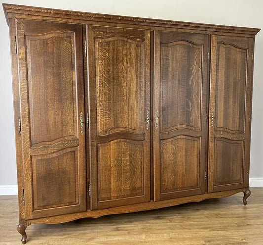 Wardrobe Vintage French Louis XVI Style Four Door Oak Carved Armoire LOT 6081
