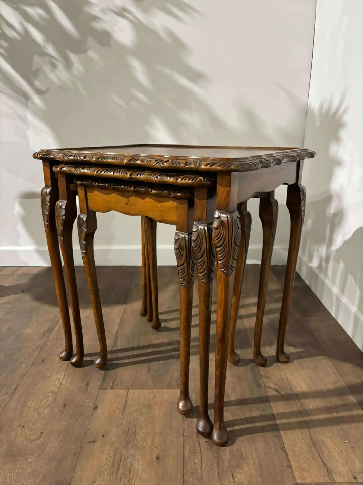Vintage Burr Walnut Nest of Three Tables