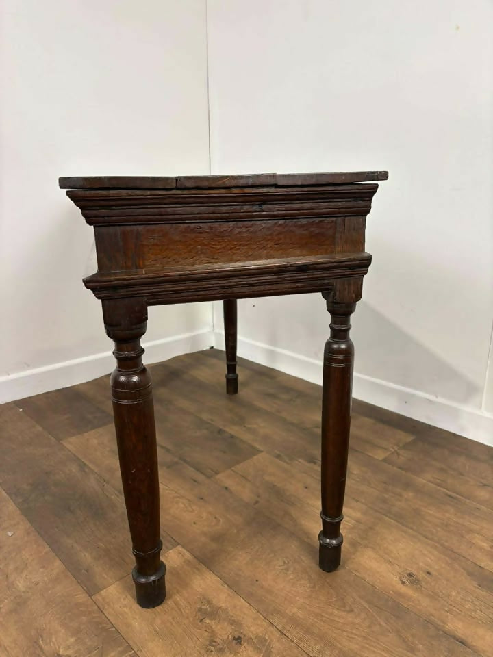 Antique Rustic Oak Side Table – Lift-Up Lid, Unique Construction