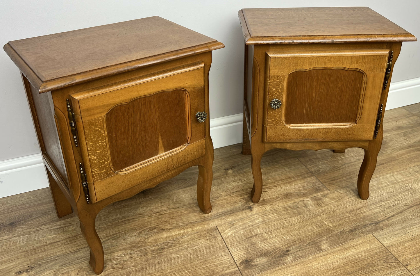 Pair of Bedside Tables Vintage French Louis Oak Nightstands Cabinets LOT 6226