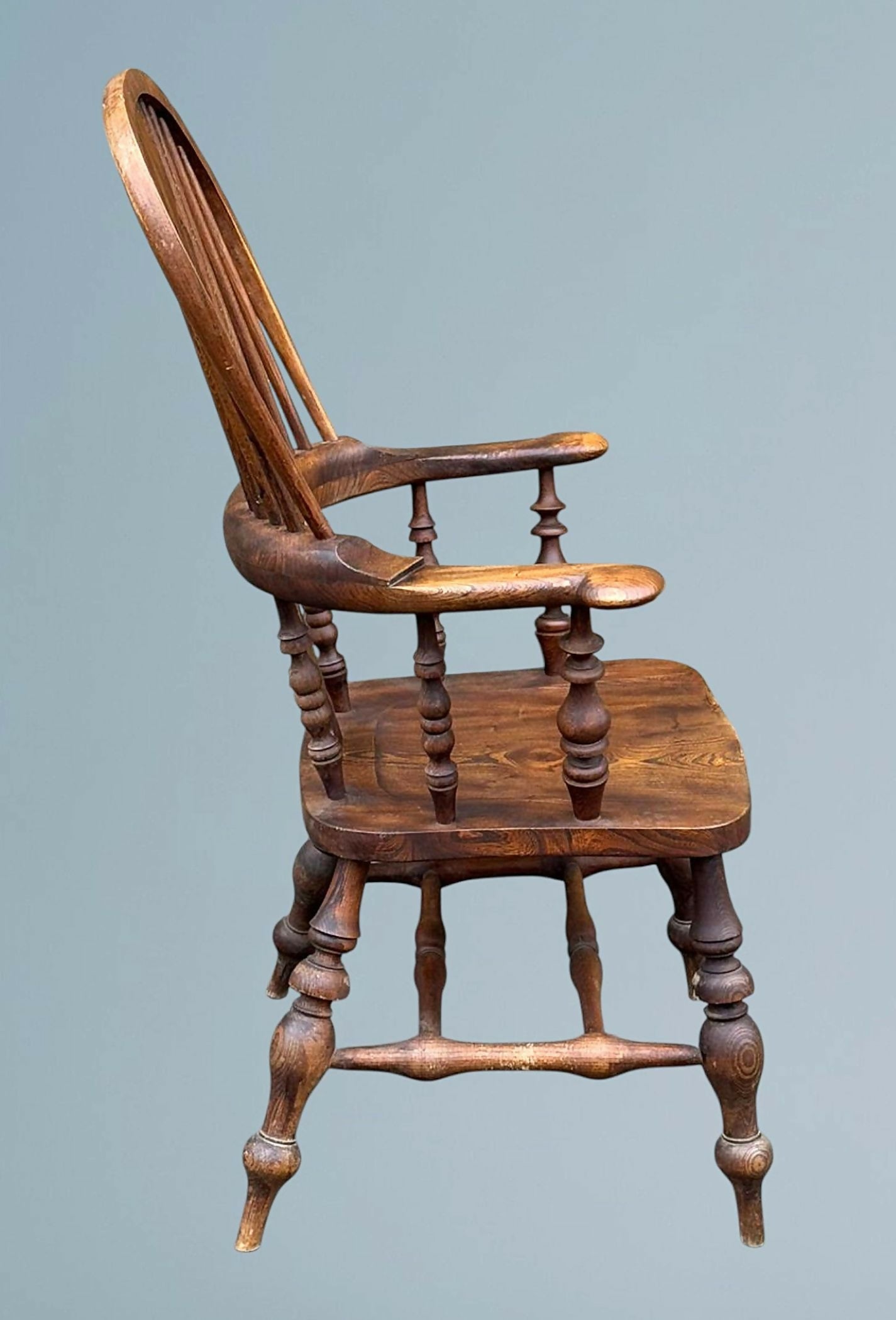 High Back Elm Broad Arm Windsor Chair