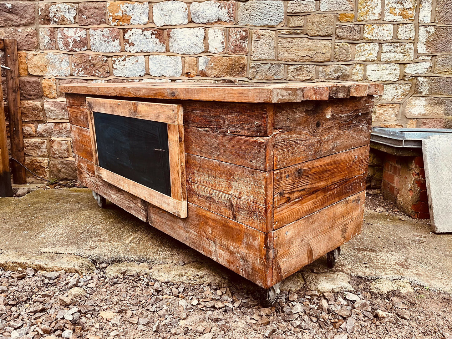 Rustic Reclaimed Wood Kitchen Island – Handmade Mobile Prep Table with Storage