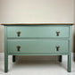 Vintage Chest of Drawers Stripped Oak Top Art Sage Green Upcycled Compact Size