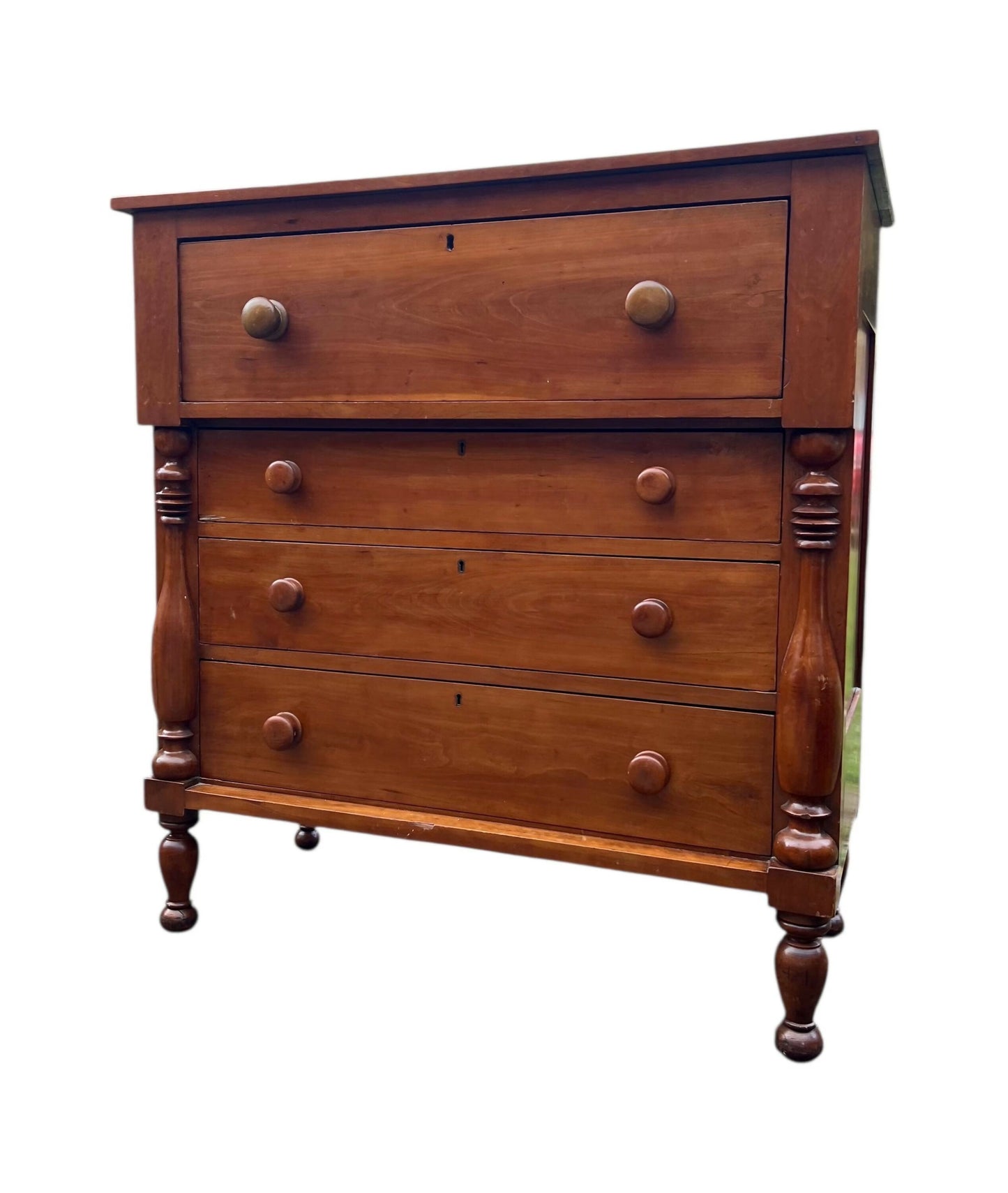 Antique Cherry wood Sheraton Empire large chest of drawers.