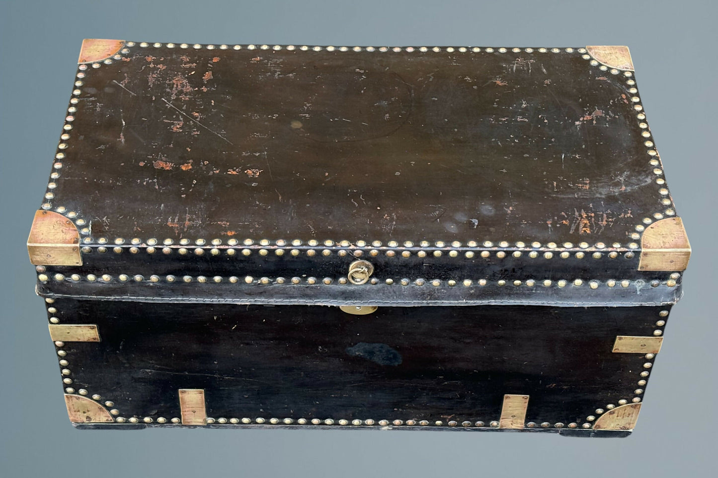 19th Century Leather and Brass Mounted Military Campaign Chest