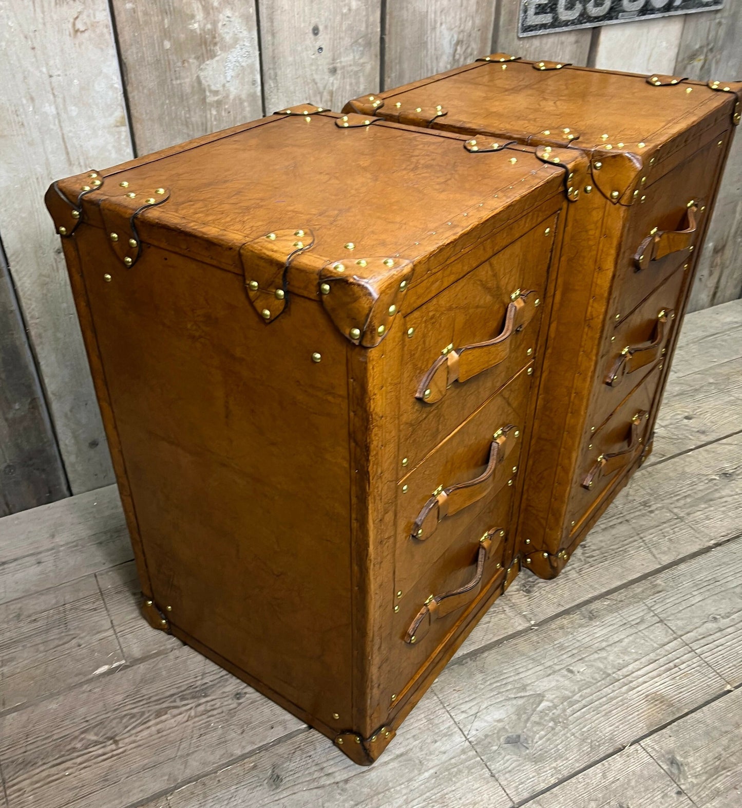 Handmade Bridle Leather Bedside Drawers | His and Hers Set, Hand Dyed in England