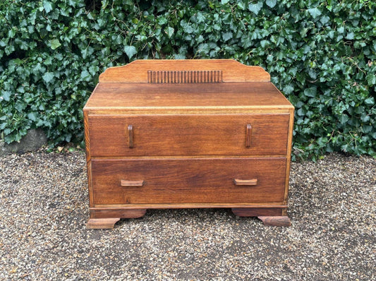 Vintage Lawrencia Art Deco Oak Low Chest Of Drawers c.1930s