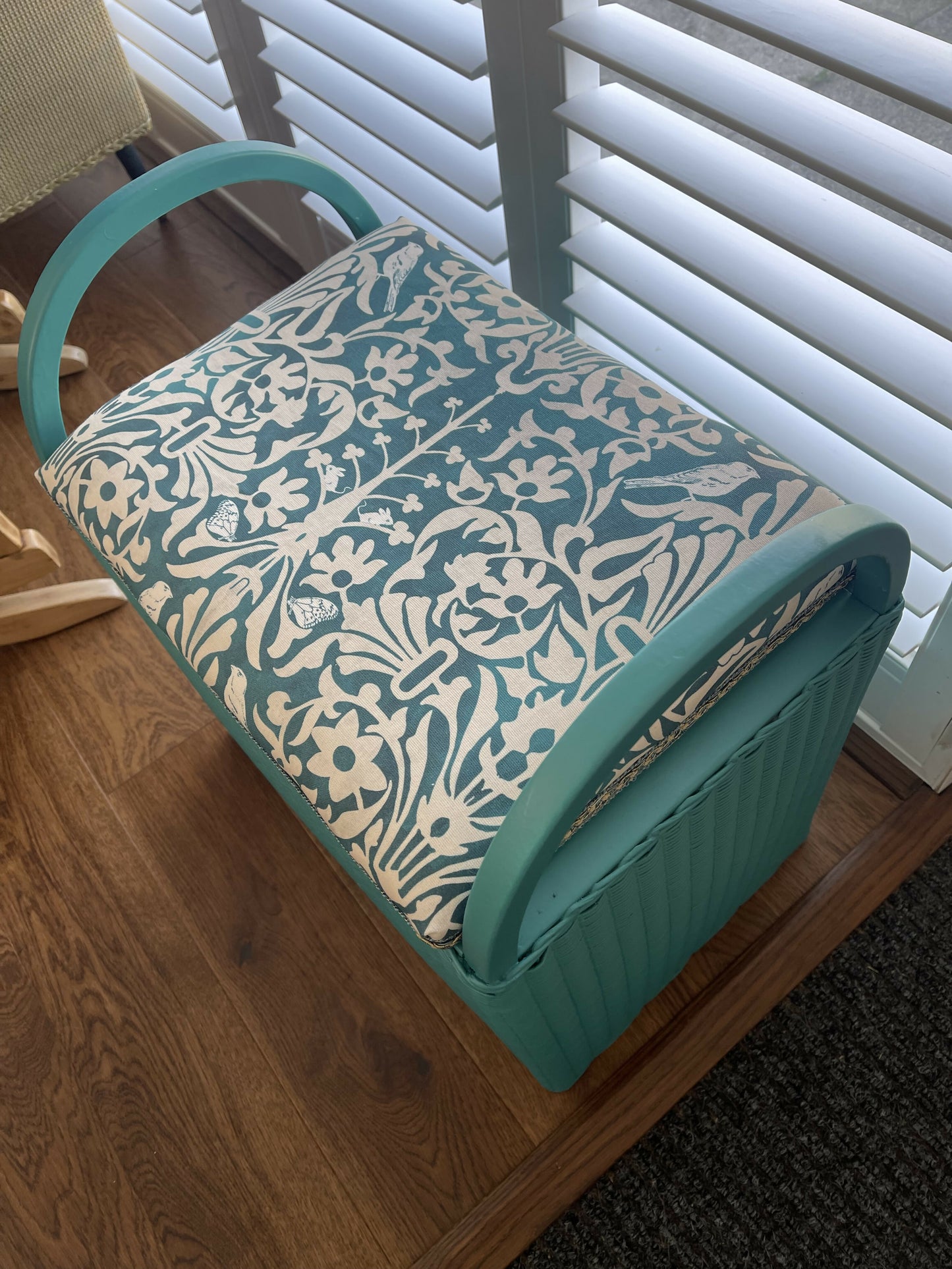 Lloyd loom turquoise vintage small storage ottoman