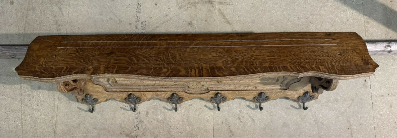 Pretty French Oak Wall Shelf / Coat Rack