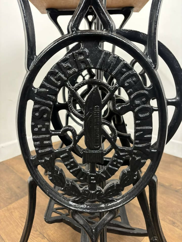 Vintage Oak Cast Iron Rectangular Centre Table on Treadle Base