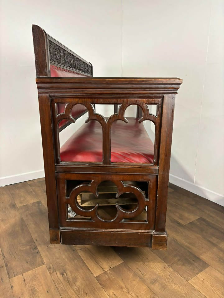 Victorian Carved Oak Gothic Revival Bench Settle