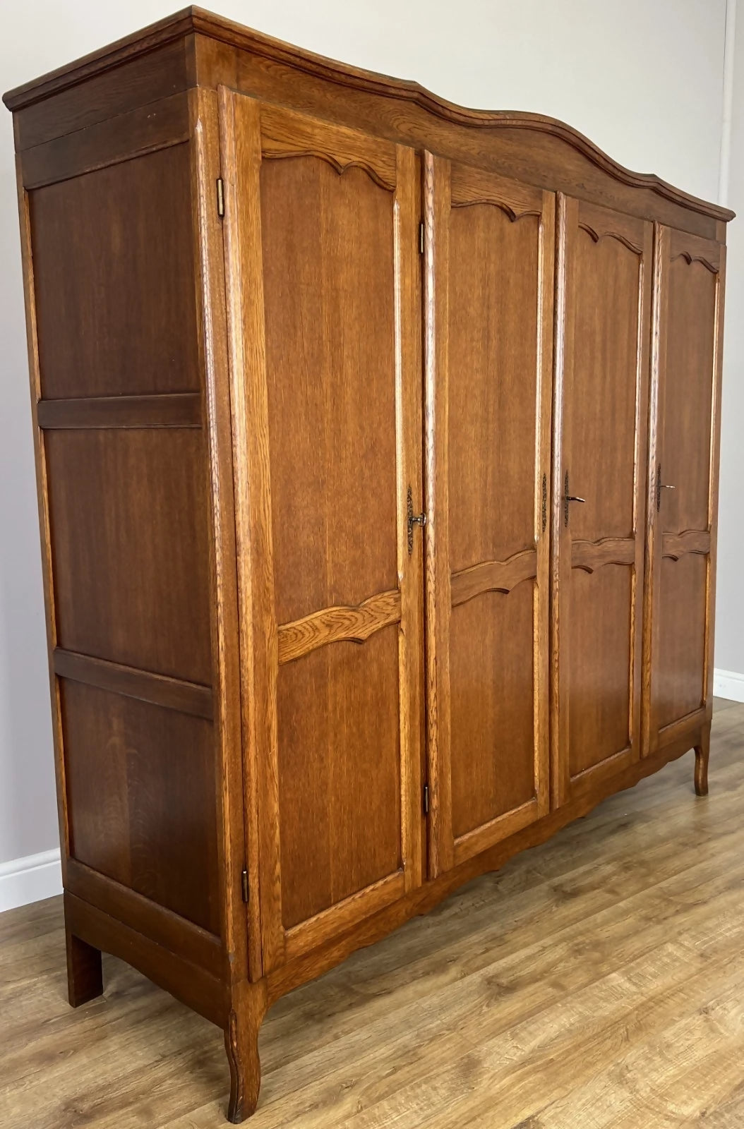 Wardrobe Vintage French Louis XVI Style Oak Four Door Carved Armoire LOT 6131