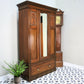Edwardian Red Walnut Carved Wardrobe With Mirror and Drawer