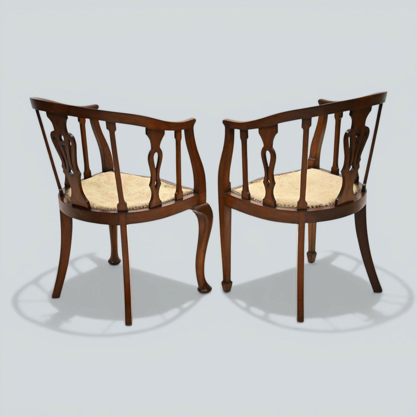 Two Edwardian Mahogany Tub Chairs His & Hers Upholstered Seats FREE UK Delivery