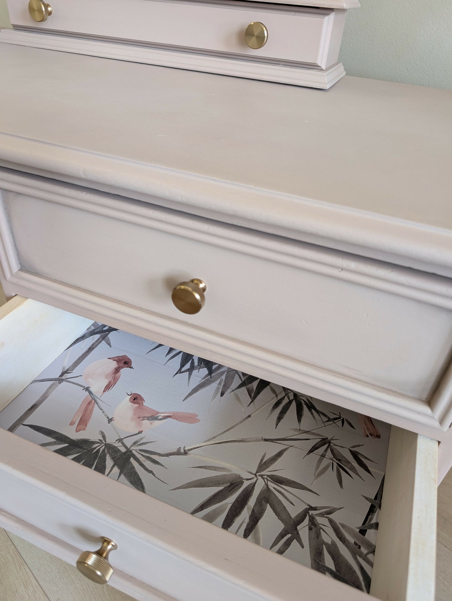 Vintage Dressing Table with Mirror Hand Painted Vanity Desk in a Blush Taupe