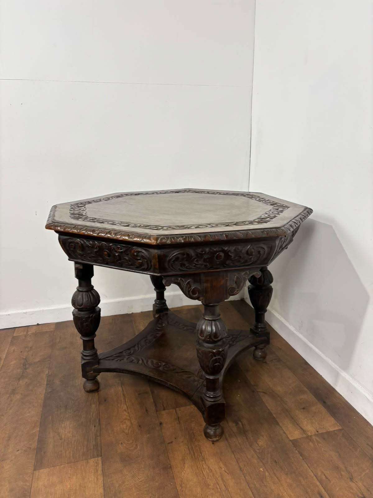 Early Victorian Heavily Carved Oak Octagonal Centre Table