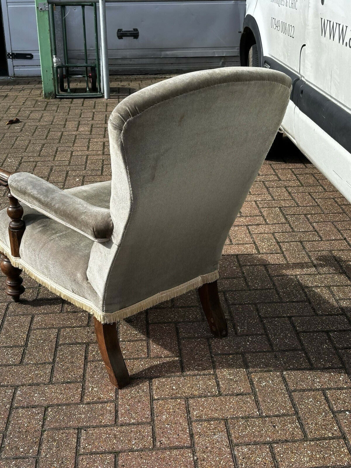 William IV Library Vintage Armchair With Mahogany Frame, On Brass Castors.