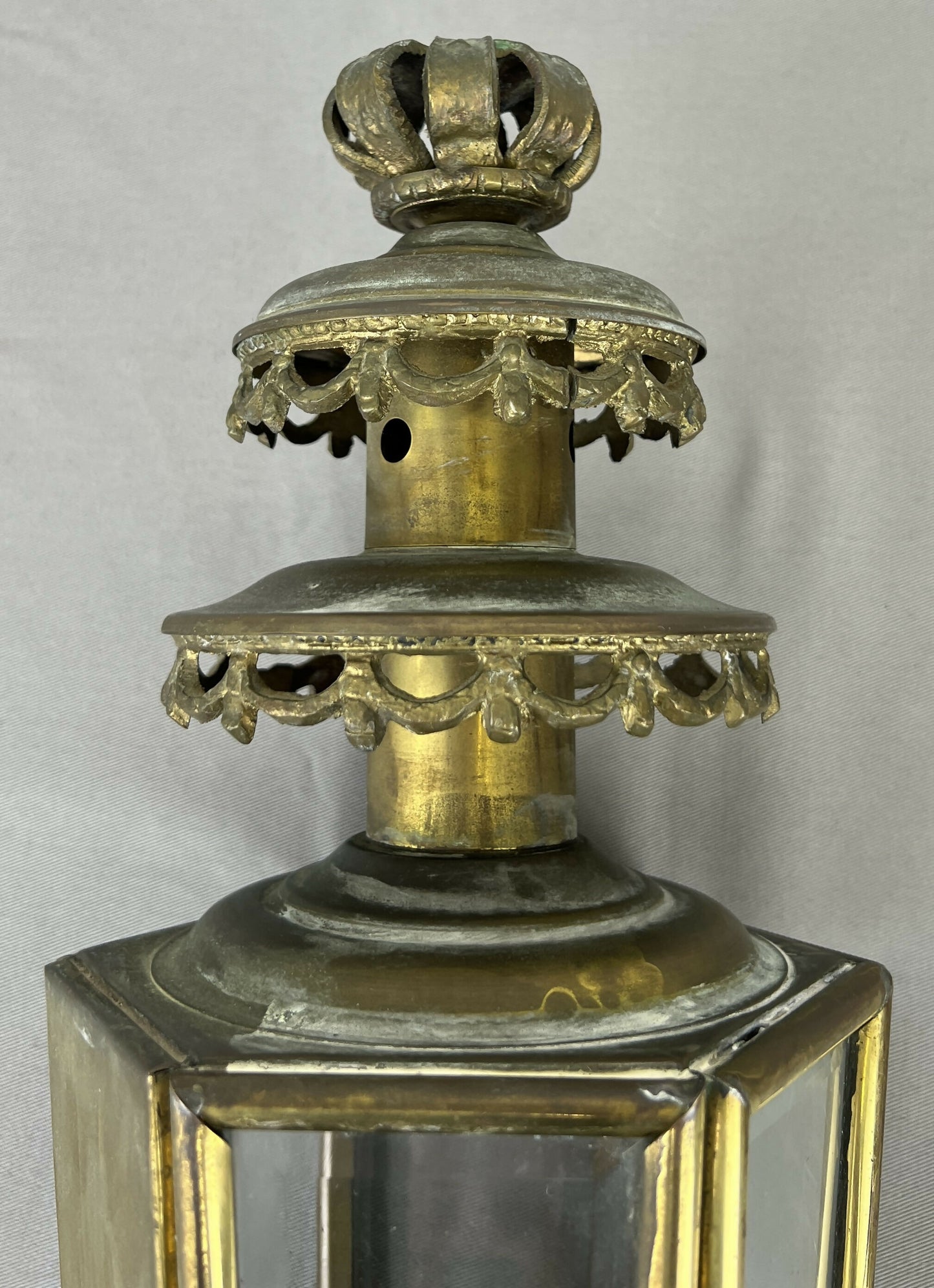 Pair of Wall Lights Antique French Style Lantern Sconces Glass LOT 6478
