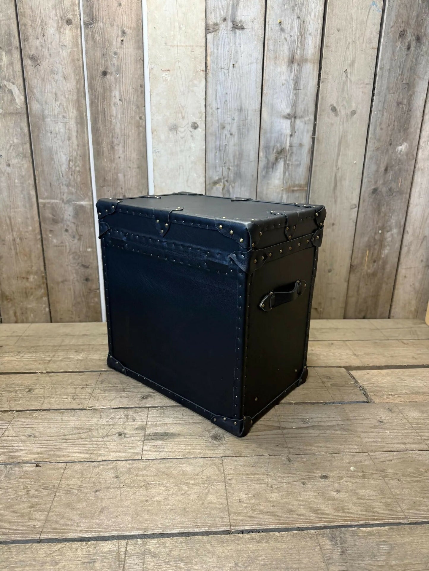 Leather 2 Draw Accent Blue Vintage Storage Trunk End Table