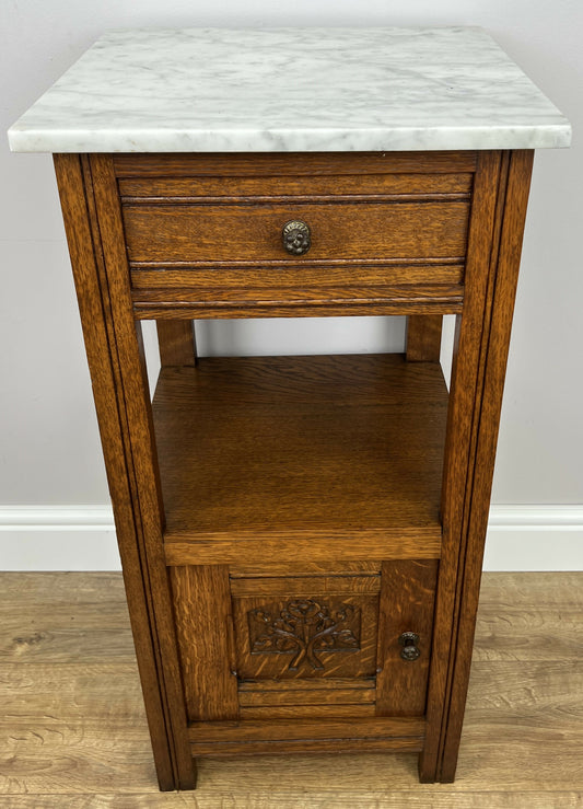 Bedside Table Antique French Style Marble Top Oak Cabinet Nightstand LOT 6241