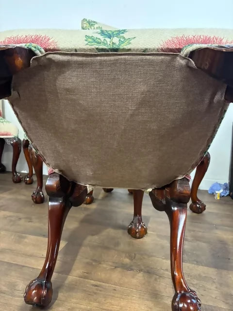 Set Of Six Victorian Style Upholstered Dining Chairs On Claw & Ball Feet