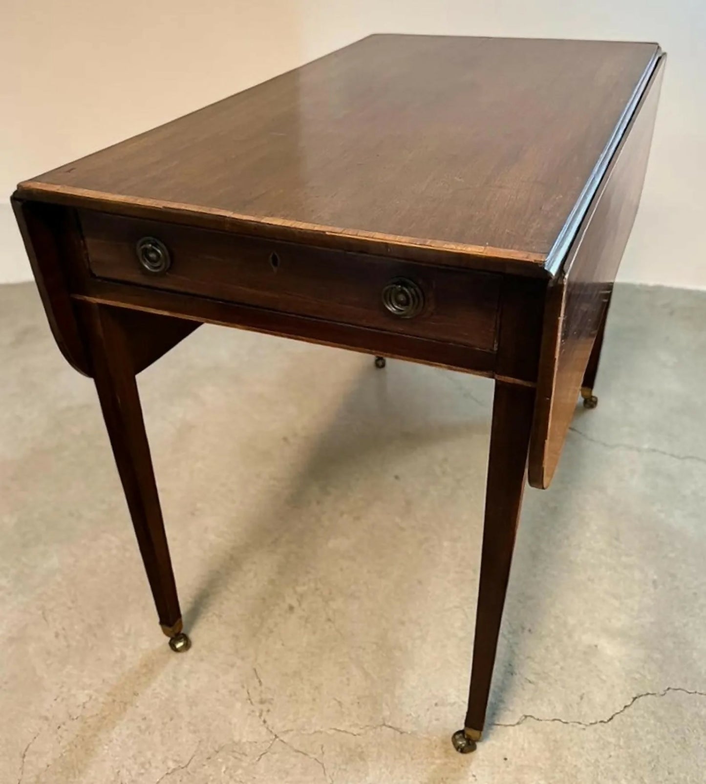 Antique Drop Leaf Table With Drawer Castors Solid Wood Hall Side Table