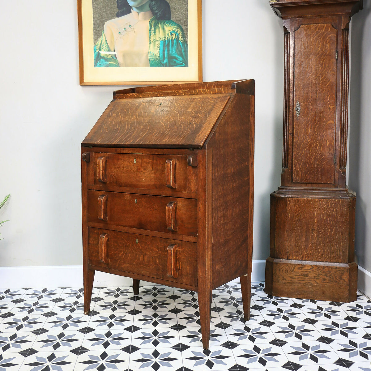 Oak Bureau Handmade Solid Oak with Three Drawers