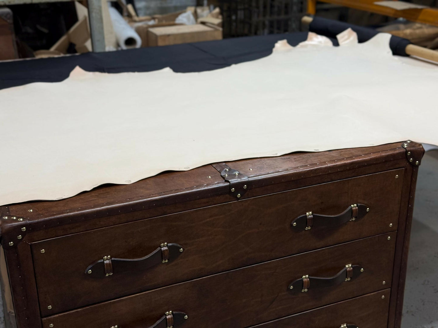 Leather luxury English bedside drawers - Handmade nightstands - Hand dyed bridle - Chestnut brown