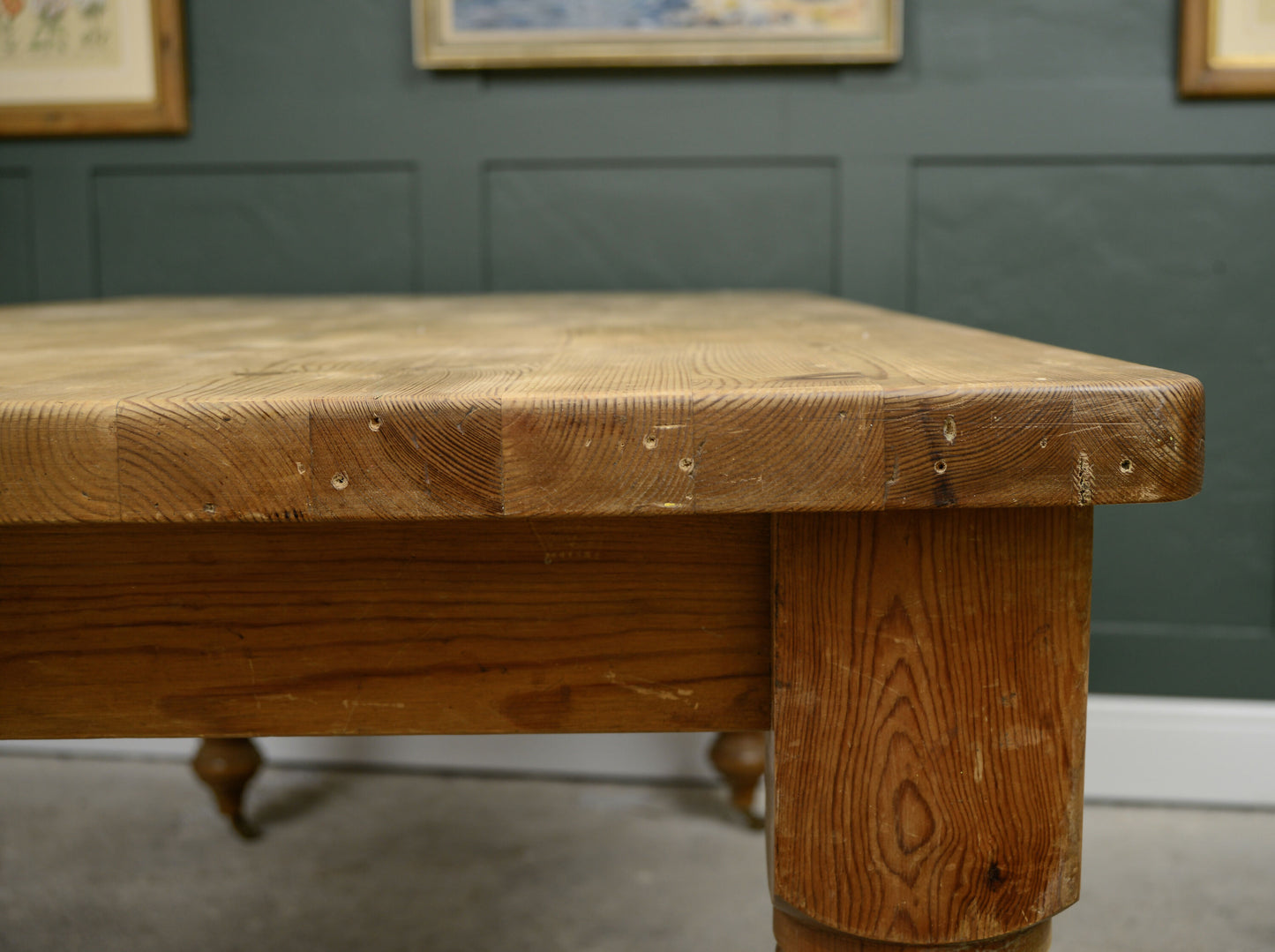 Vintage Pine Farmhouse Dining Table with Drawer on Castors - 6FT