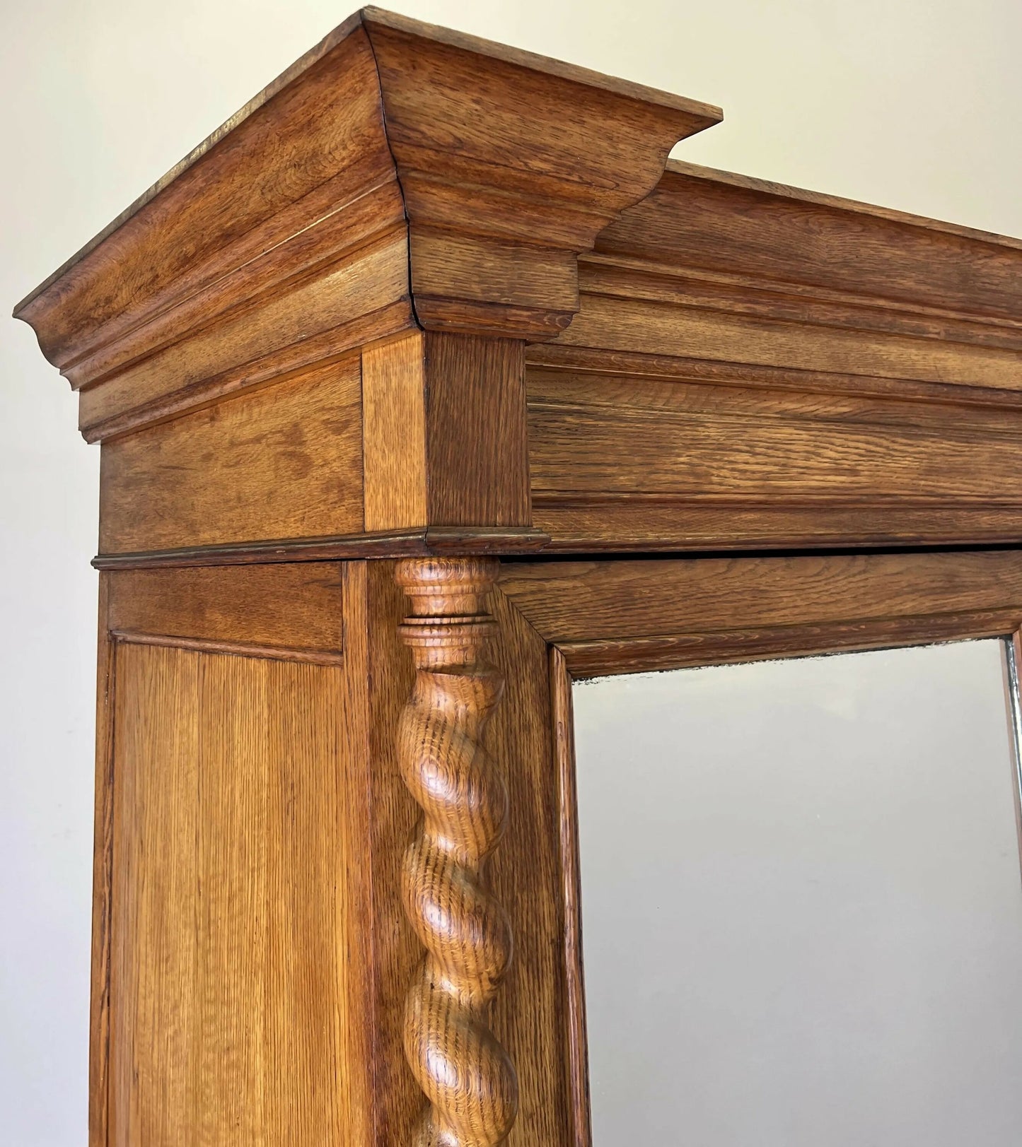 Vintage Wardrobe French Oak Two Door Mirrored Carved Armoire Cabinet LOT 6124