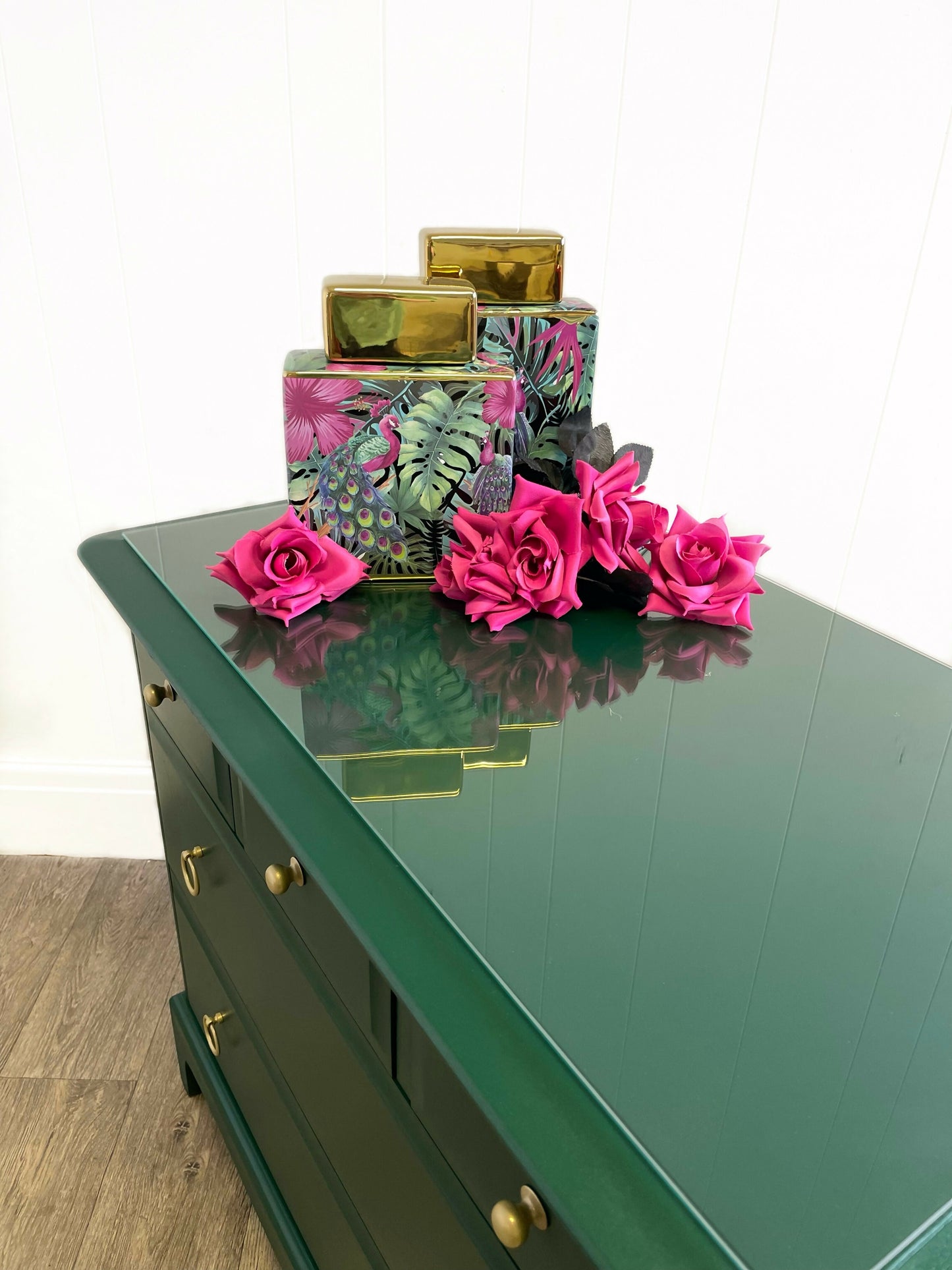 Stag Emerald Green 5 Drawer Vintage Bedroom Chest