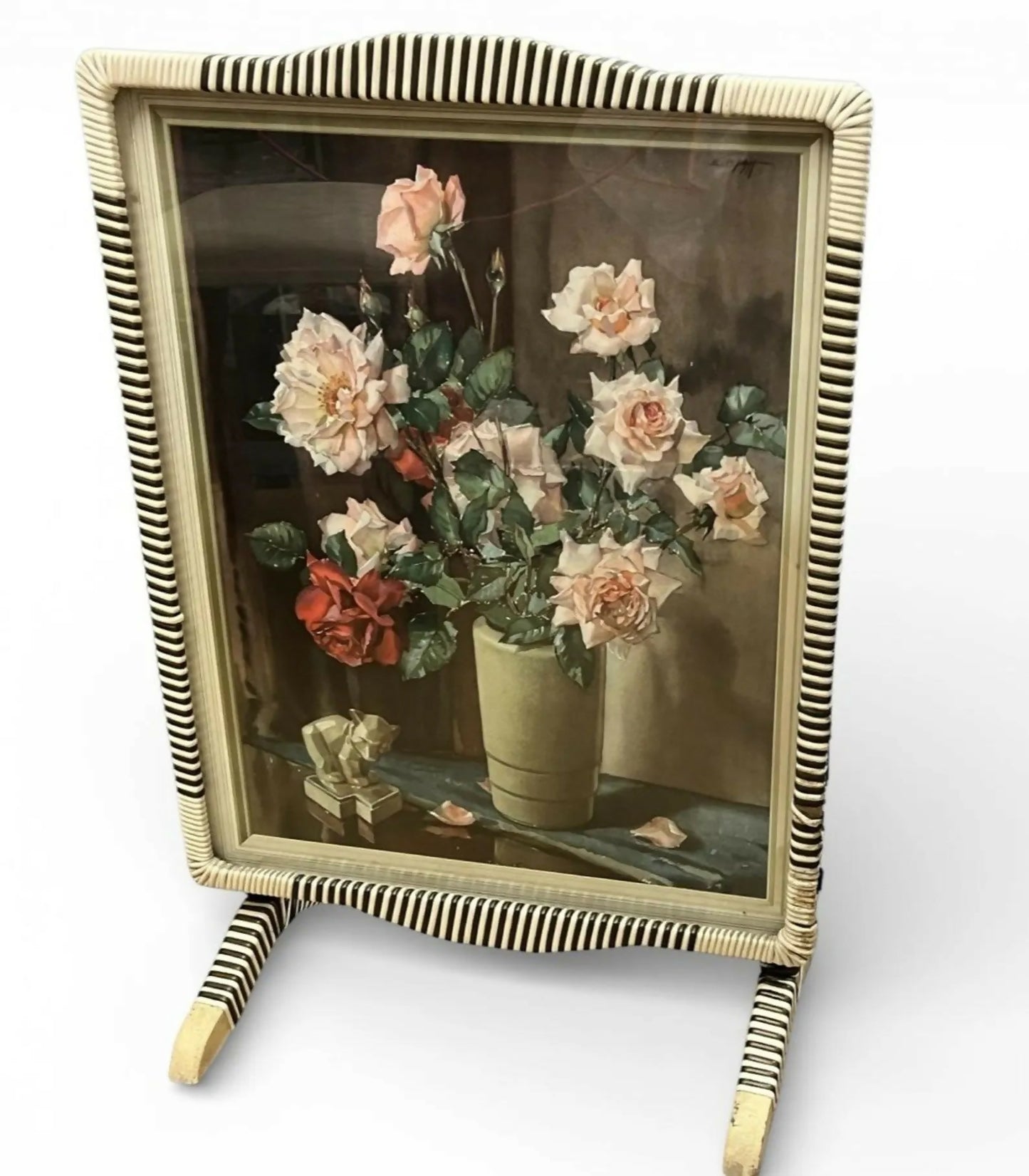 1950s firescreen table with lithograph, convertible fire screen, Edwin Byatt MCM