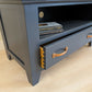 Solid Oak Console/TV Unit Hand-Painted Deep Blue with Highland Cow