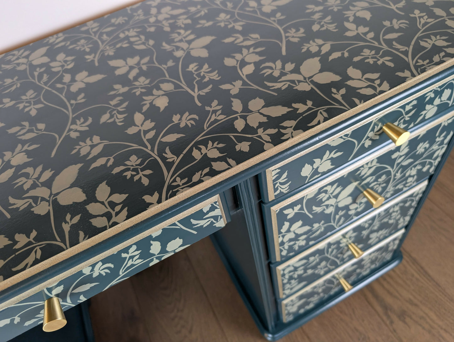 Hand-Painted Green Stencil Desk | Upcycled Vintage Writing Table | Unique Statement Piece