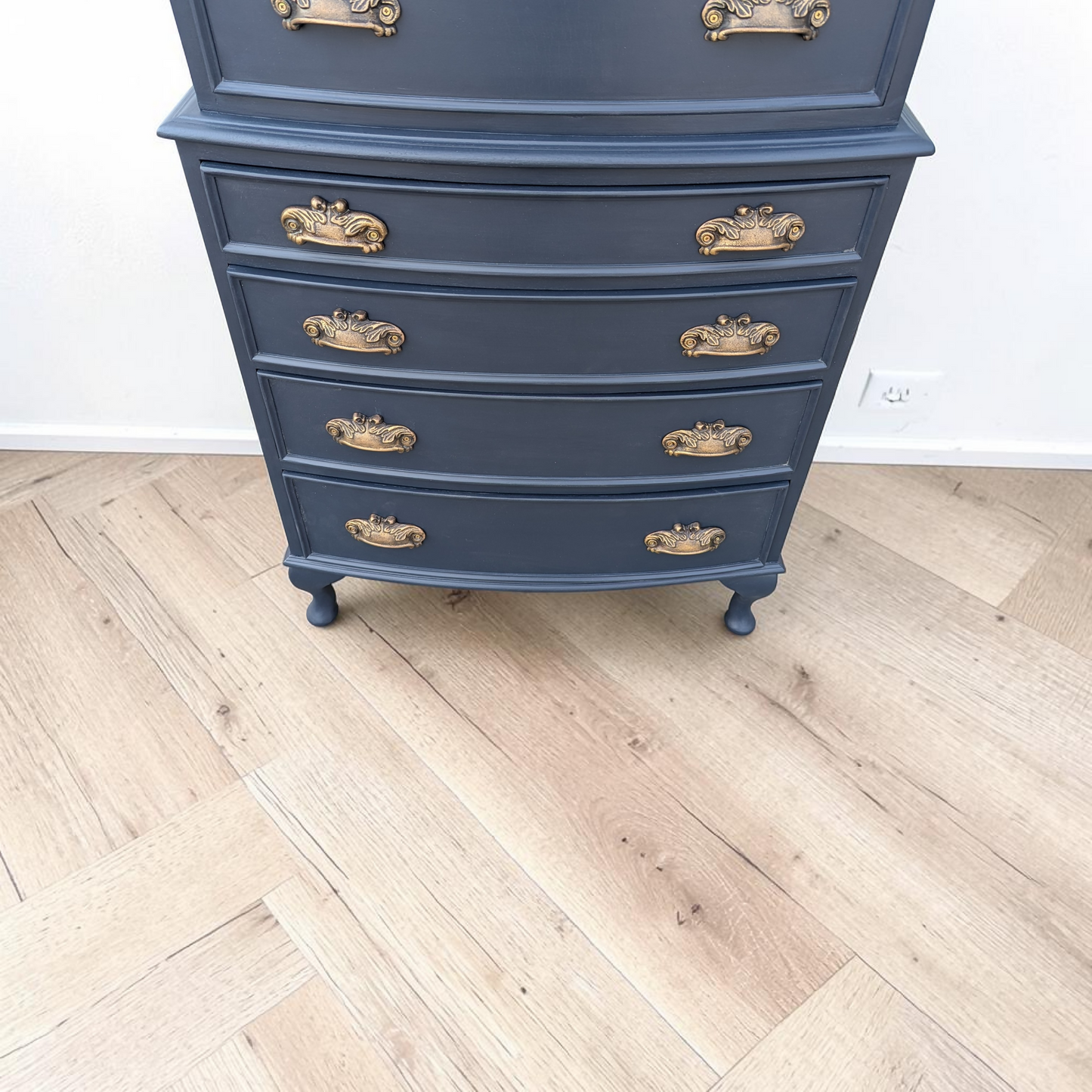 Vintage navy blue chest of drawers William Morris decoupage tallboy